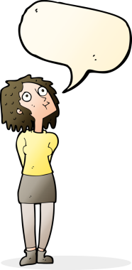 Bir insan tarafından çizilmiş konuşma balonu olan meraklı bir karikatür.