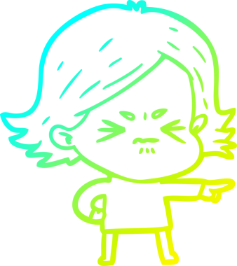 Bir insan tarafından çizilmiş kızgın bir kızın soğuk çizgi çizimi.