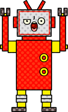 Bir insan tarafından çizilmiş kızgın bir robotun çizgi romanı.