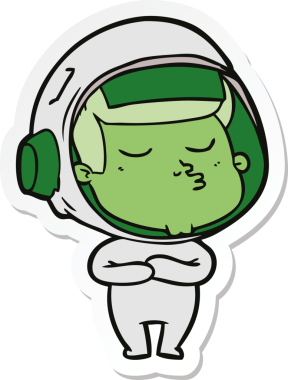 Bir insan tarafından çizilmiş kendine güvenen bir astronotun çıkartması.