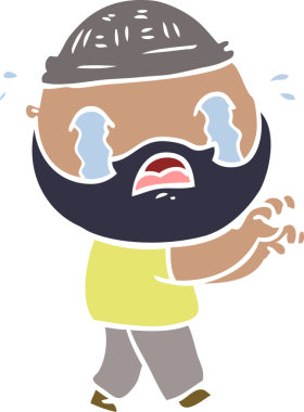 Düz renkli çizgi film sakallı adam bir insan tarafından çizilmiş ağlıyor.