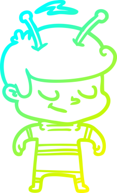 Bir insan tarafından çizilmiş dost canlısı bir uzay adamının soğuk çizgi çizimi.