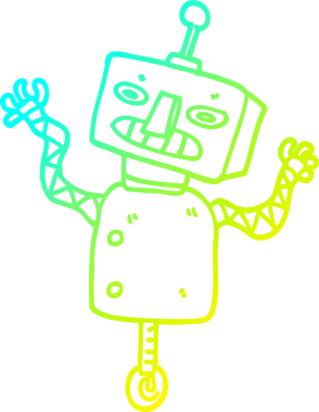 Bir insan tarafından çizilen tekerlek üzerindeki çizgi robot çizimi.