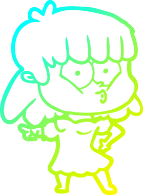 Bir insan tarafından çizilen ıslık çalan bir kızın soğuk gradyan çizgisi.