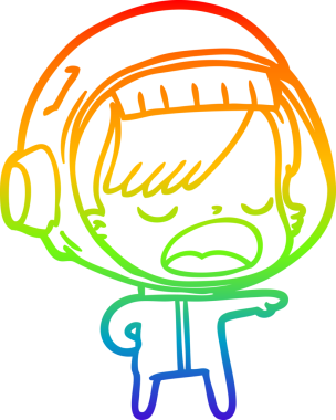 Gökkuşağı gradyan çizgi çizimi Bir insan tarafından çizilen açıklayan astronot kadın çizgi