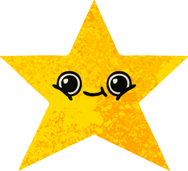 Bir insan tarafından çizilmiş altın yıldızın retro çizim tarzı karikatürü.