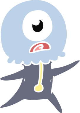 Düz renkli çizgi film Tepegöz uzaylı uzay adamı bir insan tarafından çizildi.