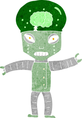 Bir insan tarafından çizilmiş komik çizgi film robotu