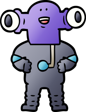 Bir insan tarafından çizilmiş dostane bir uzaylı çizgi filmi.