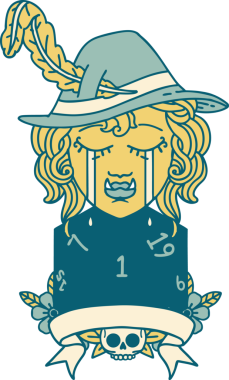 Retro Dövme Tarzı Ağlayan Ork Ozan Karakteri Bir insan tarafından çizilmiş doğal bir D20 rulo