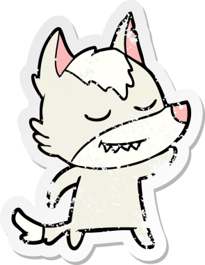 Bir insan tarafından çizilmiş dost canlısı bir kurdun sıkıntılı çıkartması.