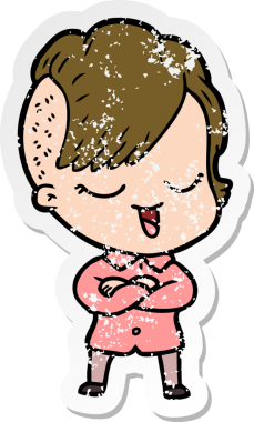 Bir insan tarafından çizilmiş mutlu bir çizgi film kızının sıkıntılı çıkartması.