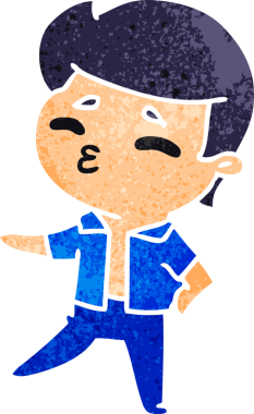 Eski çizgi film illüstrasyonu Kawaii 1950 Bir insan tarafından çizilmiş sevimli çocuk