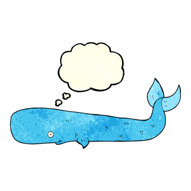 Bir insan tarafından çizilmiş düşünce baloncuklu çizgi film balinası