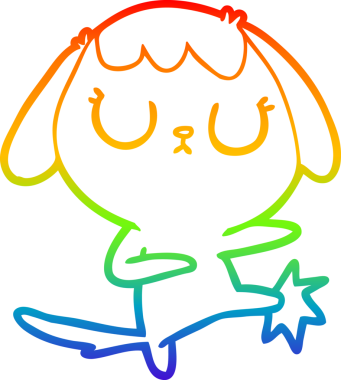 Gökkuşağı gradyan çizimi. Bir insan tarafından çizilmiş şirin bir köpek çizimi.