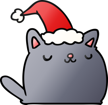 Bir insan tarafından çizilmiş kawaii kedisinin el çizimi gradyan çizgi filmi.