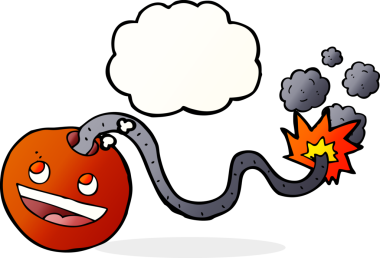 Bir insan tarafından çizilmiş düşünce baloncuğu ile yanan bir bomba.