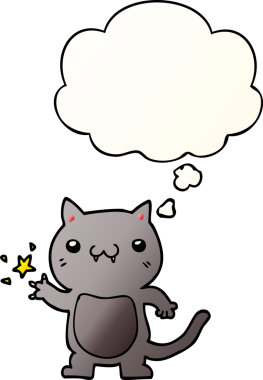 Çizgi film kedisi, insan tarafından çizilmiş yumuşak eğimli düşünce baloncuğuyla kaşınıyor.