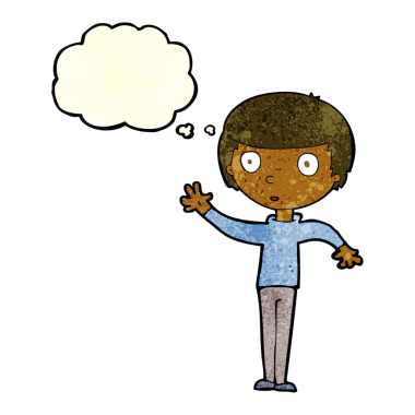 Bir insan tarafından çizilmiş düşünce balonlu çizgi film çocuğu.