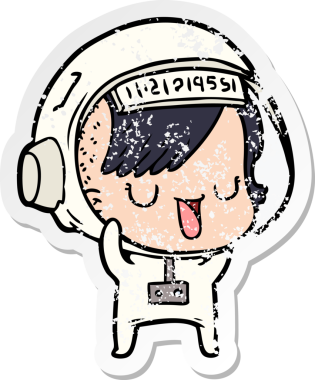 Bir insan tarafından çizilmiş karikatür astronot kadının sıkıntılı çıkartması.