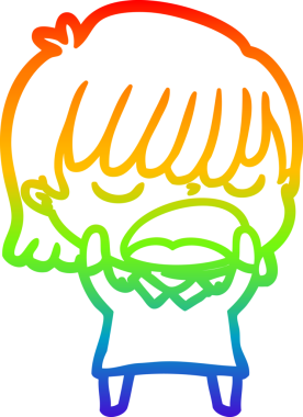 Gökkuşağı gradyan çizgi çizimi Bir insan tarafından yüksek sesle çizilen bir kadın karikatürü