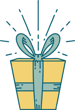 Bir insan tarafından çizilmiş geleneksel dövme stili bir Noel hediyesi.