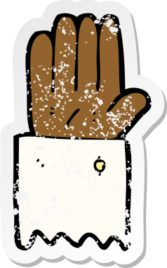 Bir insan tarafından çizilmiş karikatür el sembolünün gerilimli yapıştırması.