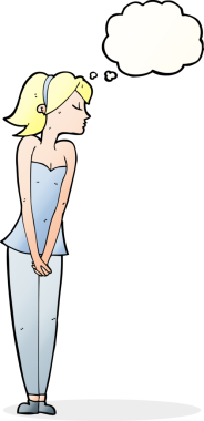 Bir insan tarafından çizilmiş düşünce baloncuğu olan güzel bir kadın.