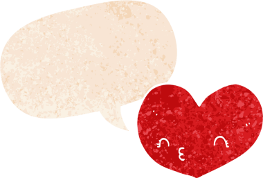 bir insan tarafından çizilmiş, grunge dertli retro tarzı ile konuşma baloncuğu ile çizgi film aşk kalbi