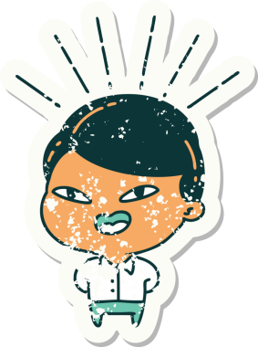 Dövme stili eski bir çıkartma bir insan tarafından çizilmiş mutlu iş adamı.