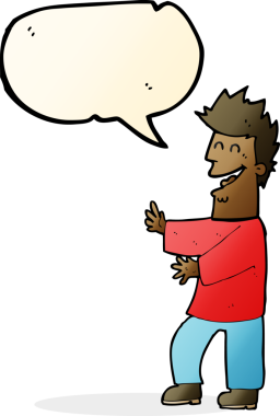 Bir insan tarafından çizilmiş konuşma balonlu gülen adam.