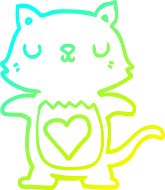 Bir insan tarafından çizilmiş bir çizgi film kedisinin soğuk gradyan çizgisi.