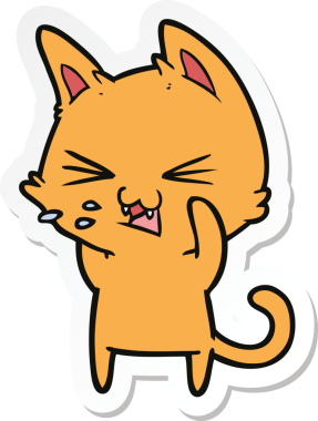 Bir insan tarafından çizilmiş çizgi film kedisinin çıkartması.