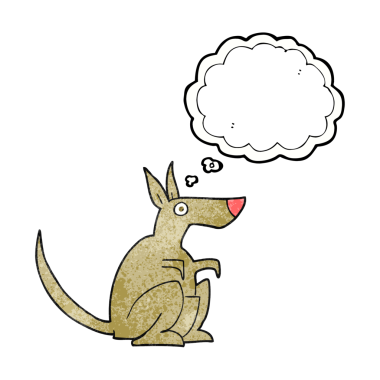 Serbest çizim düşünce balonu bir insan tarafından çizilmiş karikatür kangurusu.