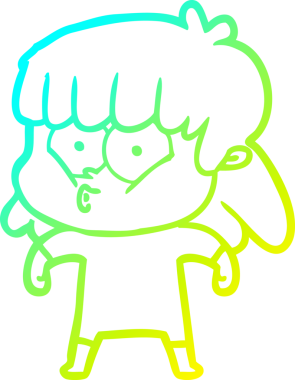 Bir insan tarafından çizilen ıslık çalan bir kızın soğuk gradyan çizgisi.