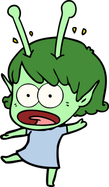 Karikatür, bir insan tarafından çizilen uzaylı kızı şok etti.