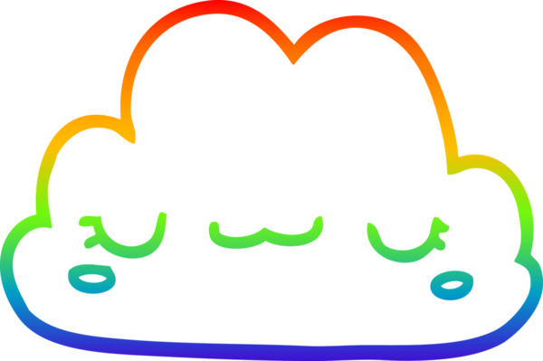 Gökkuşağı gradyan çizgisi bir insan tarafından çizilmiş şirin bir karikatür bulutu