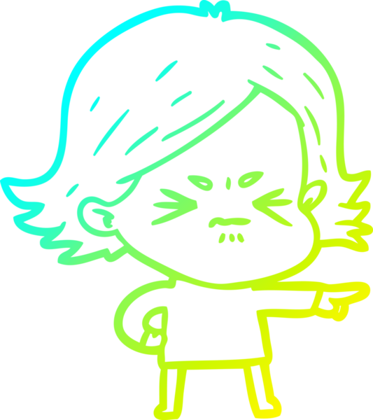 Bir insan tarafından çizilmiş kızgın bir kızın soğuk çizgi çizimi.