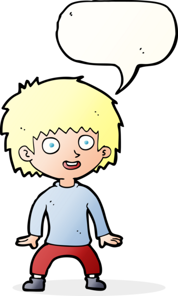 Bir insan tarafından çizilmiş konuşma balonu olan heyecanlı bir çocuk.