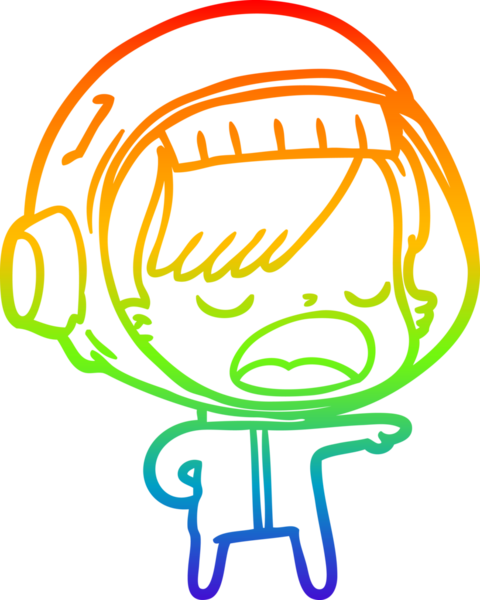 Gökkuşağı gradyan çizgi çizimi Bir insan tarafından çizilen açıklayan astronot kadın çizgi