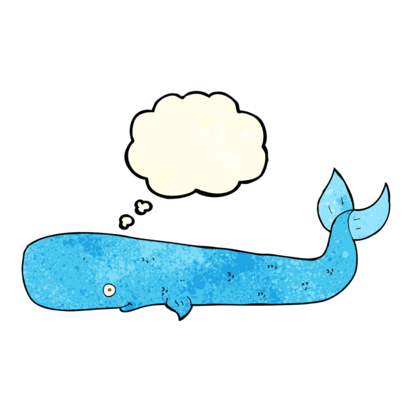 Bir insan tarafından çizilmiş düşünce baloncuklu çizgi film balinası