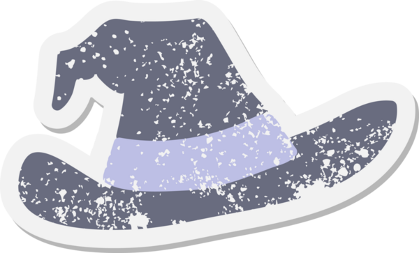 Bir insan tarafından çizilmiş ürkütücü cadı şapkası grunge çıkartması.