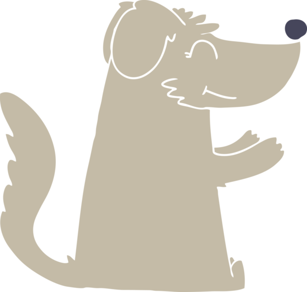 Bir insan tarafından çizilmiş mutlu düz renkli çizgi film köpeği.