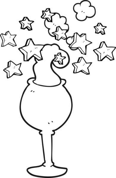 Bir insan tarafından çizilmiş siyah beyaz çizgi film sihirli kadehi.