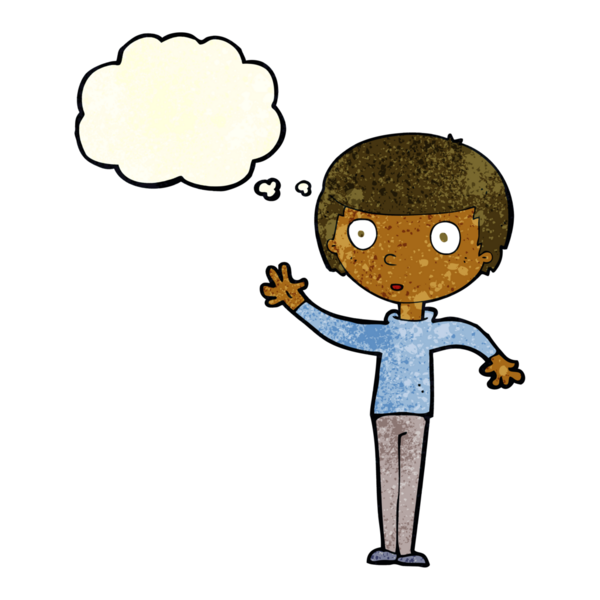 Bir insan tarafından çizilmiş düşünce balonlu çizgi film çocuğu.