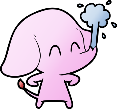 Bir insan tarafından çizilmiş su püskürten sevimli bir fil.