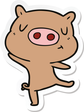 Bir insan tarafından çizilmiş domuz çizgi filminin çıkartması.