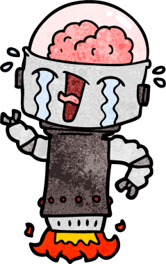 Bir insan tarafından çizilmiş ağlayan robot çizgi film.