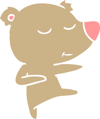 Bir insan tarafından çizilmiş mutlu düz renkli çizgi film ayı dansı.