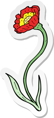 Bir insan tarafından çizilmiş karikatür çiçeğinin çıkartması.